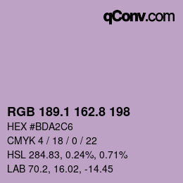 Código de color: RGB 189.1 162.8 198 | qconv.com