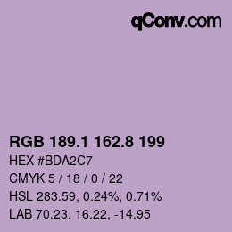 Color code: RGB 189.1 162.8 199 | qconv.com