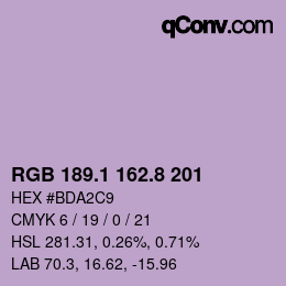 Color code: RGB 189.1 162.8 201 | qconv.com
