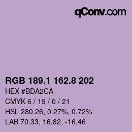 カラーコード: RGB 189.1 162.8 202 | qconv.com