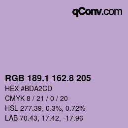 カラーコード: RGB 189.1 162.8 205 | qconv.com