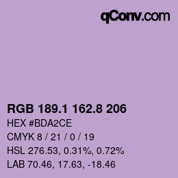 カラーコード: RGB 189.1 162.8 206 | qconv.com