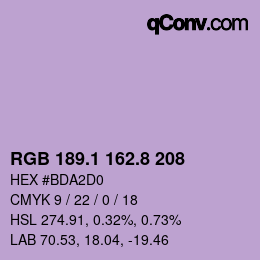 カラーコード: RGB 189.1 162.8 208 | qconv.com