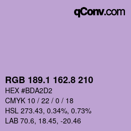 カラーコード: RGB 189.1 162.8 210 | qconv.com