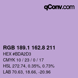 カラーコード: RGB 189.1 162.8 211 | qconv.com