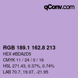 カラーコード: RGB 189.1 162.8 213 | qconv.com