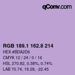 カラーコード: RGB 189.1 162.8 214 | qconv.com