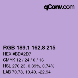 カラーコード: RGB 189.1 162.8 215 | qconv.com