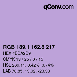 Color code: RGB 189.1 162.8 217 | qconv.com