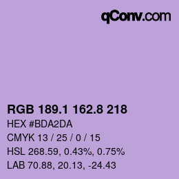 カラーコード: RGB 189.1 162.8 218 | qconv.com