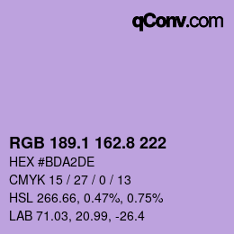 Color code: RGB 189.1 162.8 222 | qconv.com