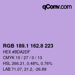 カラーコード: RGB 189.1 162.8 223 | qconv.com