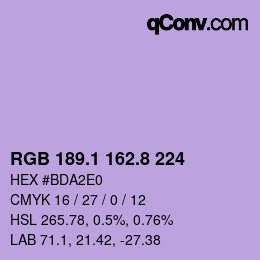 カラーコード: RGB 189.1 162.8 224 | qconv.com