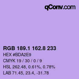 カラーコード: RGB 189.1 162.8 233 | qconv.com
