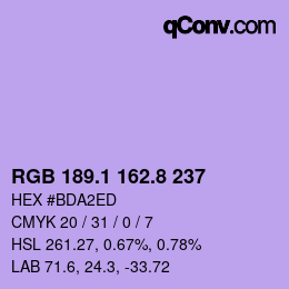 カラーコード: RGB 189.1 162.8 237 | qconv.com