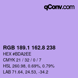 カラーコード: RGB 189.1 162.8 238 | qconv.com