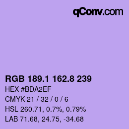 カラーコード: RGB 189.1 162.8 239 | qconv.com