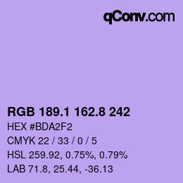 カラーコード: RGB 189.1 162.8 242 | qconv.com