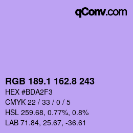 カラーコード: RGB 189.1 162.8 243 | qconv.com