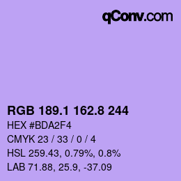 カラーコード: RGB 189.1 162.8 244 | qconv.com