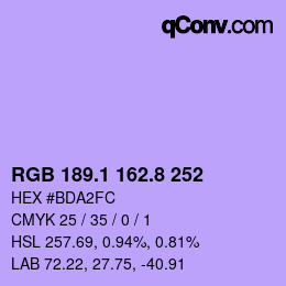 カラーコード: RGB 189.1 162.8 252 | qconv.com