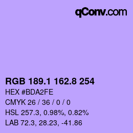 カラーコード: RGB 189.1 162.8 254 | qconv.com