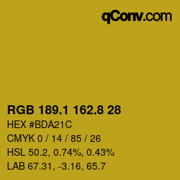 カラーコード: RGB 189.1 162.8 28 | qconv.com