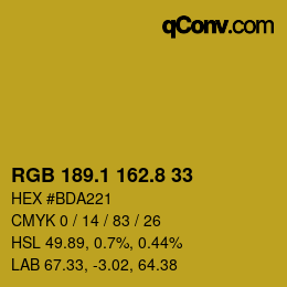 カラーコード: RGB 189.1 162.8 33 | qconv.com