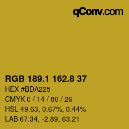 カラーコード: RGB 189.1 162.8 37 | qconv.com
