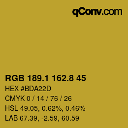 カラーコード: RGB 189.1 162.8 45 | qconv.com
