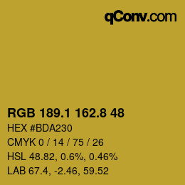 カラーコード: RGB 189.1 162.8 48 | qconv.com