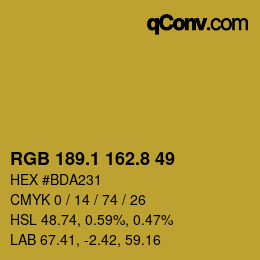 カラーコード: RGB 189.1 162.8 49 | qconv.com