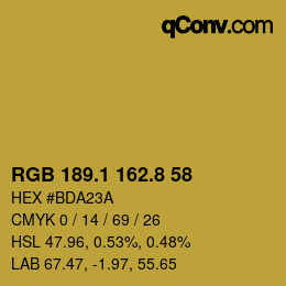 カラーコード: RGB 189.1 162.8 58 | qconv.com