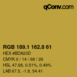カラーコード: RGB 189.1 162.8 61 | qconv.com