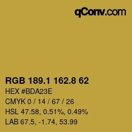 カラーコード: RGB 189.1 162.8 62 | qconv.com