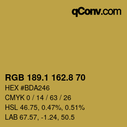 カラーコード: RGB 189.1 162.8 70 | qconv.com