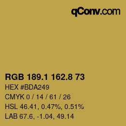 Color code: RGB 189.1 162.8 73 | qconv.com
