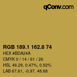 Color code: RGB 189.1 162.8 74 | qconv.com