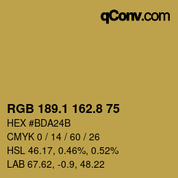Color code: RGB 189.1 162.8 75 | qconv.com