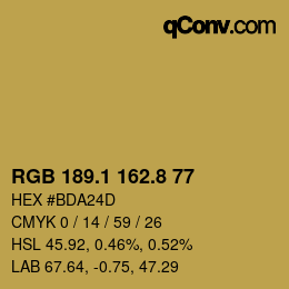 カラーコード: RGB 189.1 162.8 77 | qconv.com