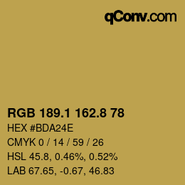カラーコード: RGB 189.1 162.8 78 | qconv.com