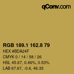 Color code: RGB 189.1 162.8 79 | qconv.com
