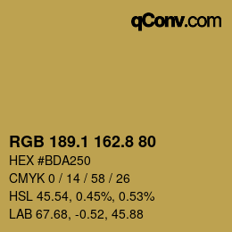 Color code: RGB 189.1 162.8 80 | qconv.com