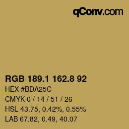 Color code: RGB 189.1 162.8 92 | qconv.com