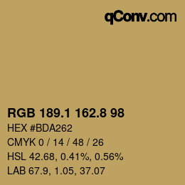 カラーコード: RGB 189.1 162.8 98 | qconv.com