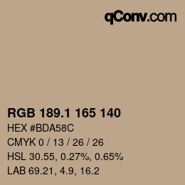 Color code: RGB 189.1 165 140 | qconv.com