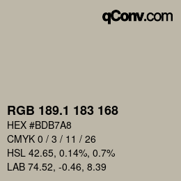 Color code: RGB 189.1 183 168 | qconv.com