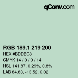 カラーコード: RGB 189.1 219 200 | qconv.com