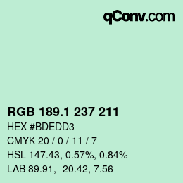 Color code: RGB 189.1 237 211 | qconv.com