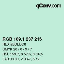 カラーコード: RGB 189.1 237 216 | qconv.com